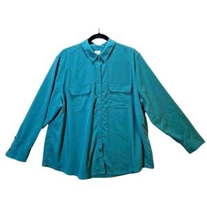 Chico's Silky Button Down Blouse Top Green Long Sleeve Career Chico's 4/ XXL